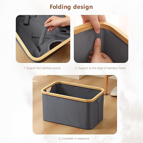 Miniatura 7 de Cesta de lavandería gris, cestas grandes para lavandería con asas, cestas de lavandería con tapa para dormitorios, baño de bambú, cesta de