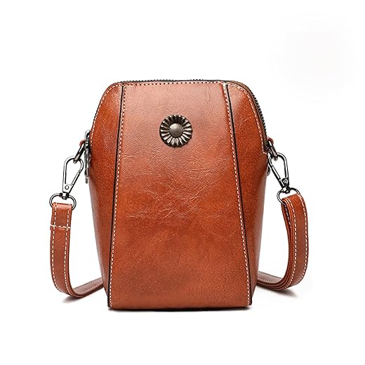 Mini Shoulder Crossbody Bag - Premium leather Retro All-Match Vertical Cellphone Bag Handmade Bag for Women (Brown)