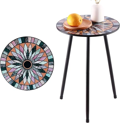 Miniatura 19 de Juego de dos mesas auxiliares de metal para exteriores, mesas auxiliares redondas pequeñas para patio, mesa esquinera de jardín moderna para