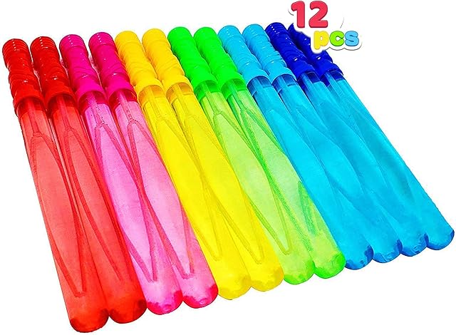 Joyin Toy 12 Pack 14'/35.5cm Big Bubble Swords Wands Sticks Assortment (1 Dozen) with 12 Pack 12ml Concentrated Bubble Solution Refill - Super Value Pack of Summer Toy Party Favor