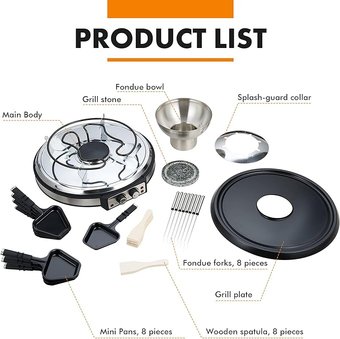 Set Fondue Eléctrico y Parrilla Raclette GIVENEU 1500W 8 Personas miniatura 6