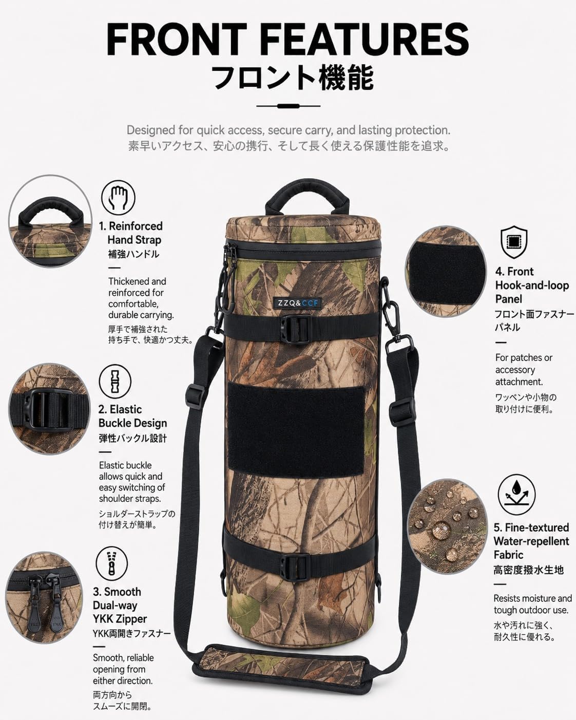 ZZQ&CCF Camera Lens Backpack for Lens Cover for Sony FE 100-400mm F4.5 GM OSS, Camo One Lens One Camera Bag, Water-Resistant Lens Case for Outdoor Photography # Update Jungle Leaf