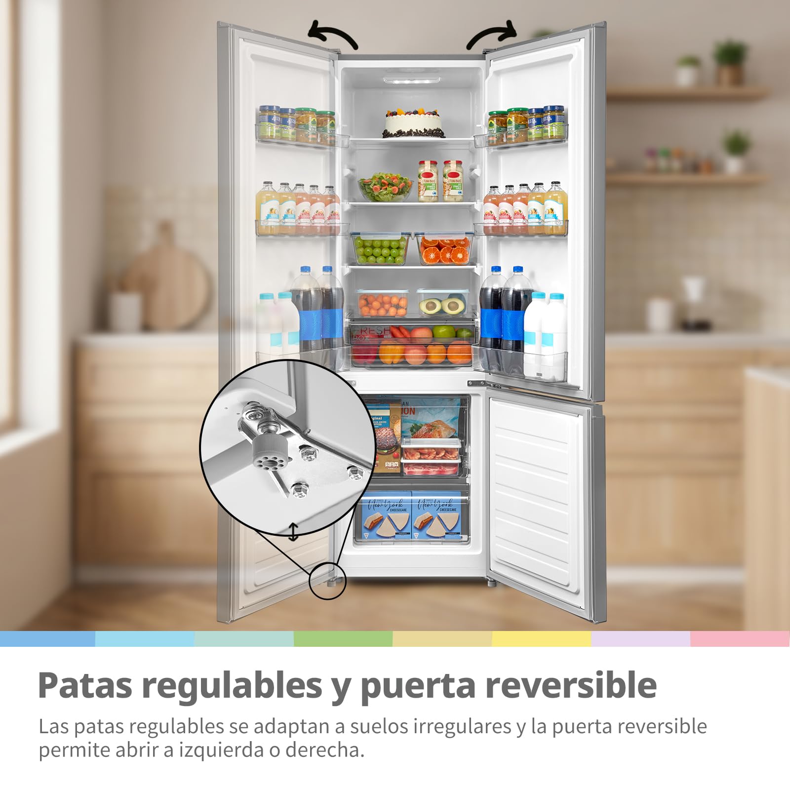 Comfee' RCB268LS2EU(E) Frigorífico Combinado, 262L, Gran Capacidad, Low Frost, Altura 177,3 cm, Bajo nivel de ruido 39 dB, Luz LED, Temperatura Regulable, Acero Inoxidable