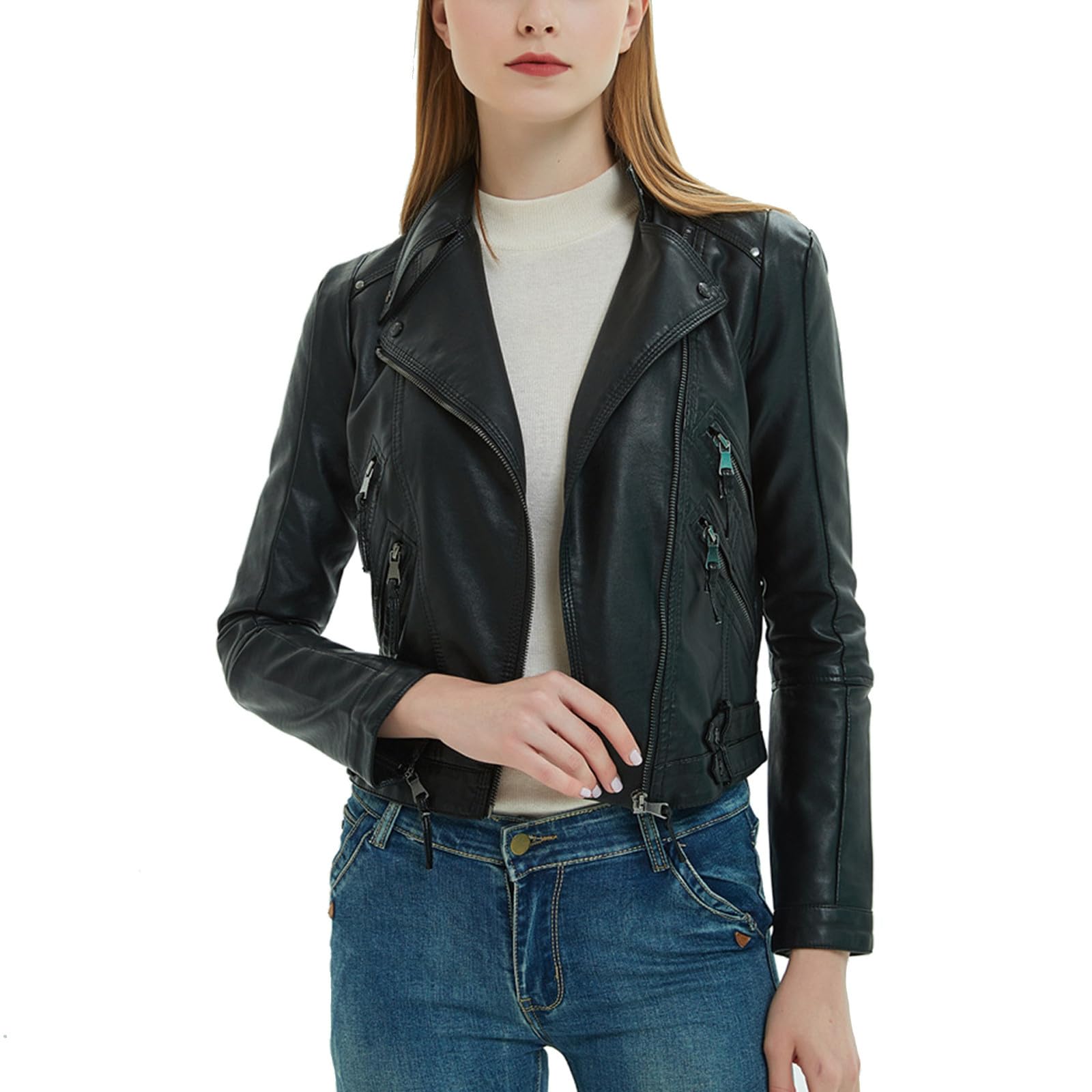 Giacca Donna Moto Corta Aderente in Pelle con Cerniera Stile Casual Comoda Elegante Autunno Inverno Giubbotto Sportivo Moderno Versatile Tessuto Resistente