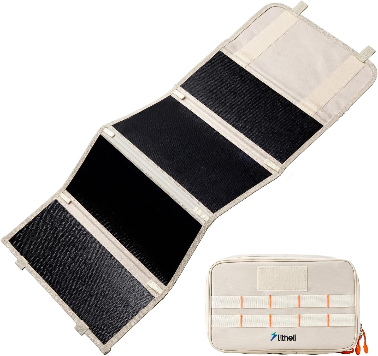 Litheli 24W Portable Solar Panel Charger, Foldout Mini Solar Panel for Camping, Hiking & Window Use, IP68 Waterproof, Dual USB-C/USB-A 5V/3A, Foldable Solar Charger for Phone, Camera & Power Bank