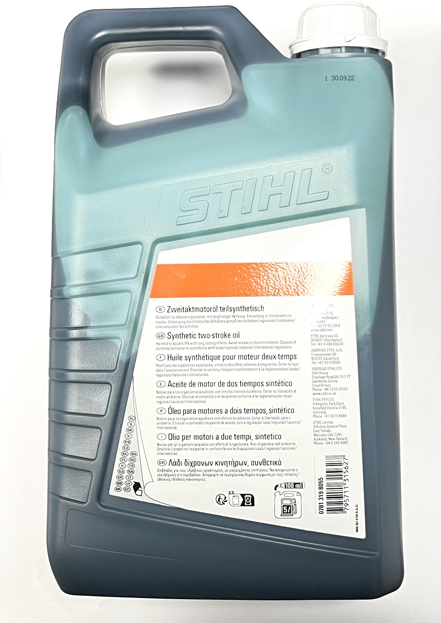 Aceite sintético HP SUPER verde de 5 litros. Diseñado para Stihl