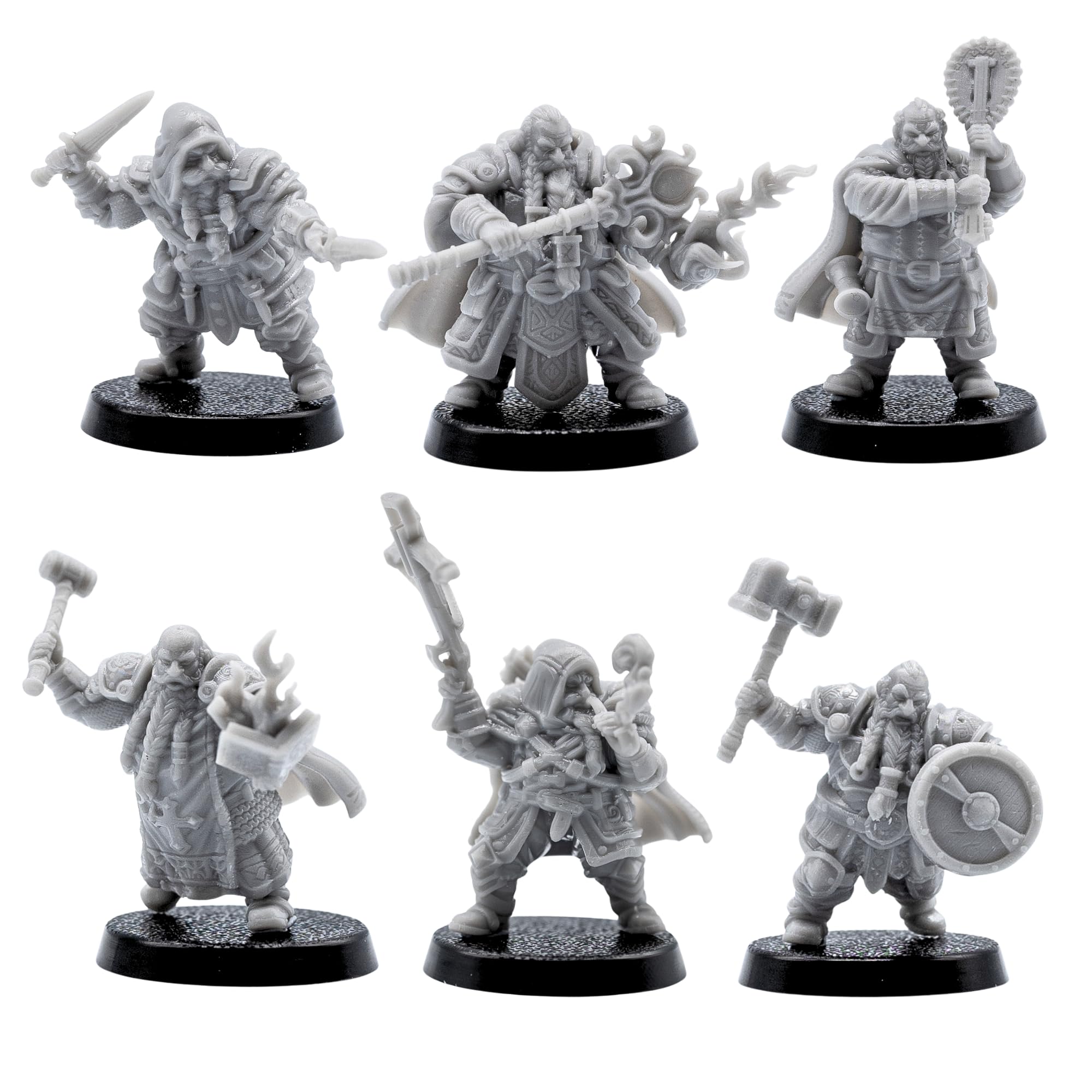 Dwarf Adventurer Miniatures Set - 6 Fantasy Dwarf Warrior Figures for Tabletop RPGs | 32mm Scale Heroes | DnD, Pathfinder, Wargames | Forged Path Miniatures | Grey Resin Models for Gamers