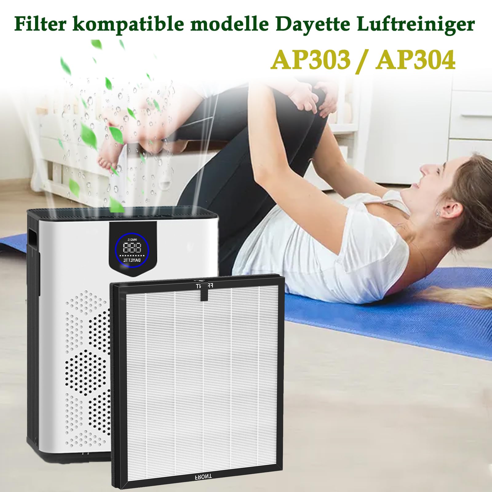 Filtro de repuesto AP303 AP304 para purificador de aire Dayette AP303/AP304, filtro 3 en 1 H14 True HEPA y filtro de aire de carbón activo de alta eficiencia (2 unidades)