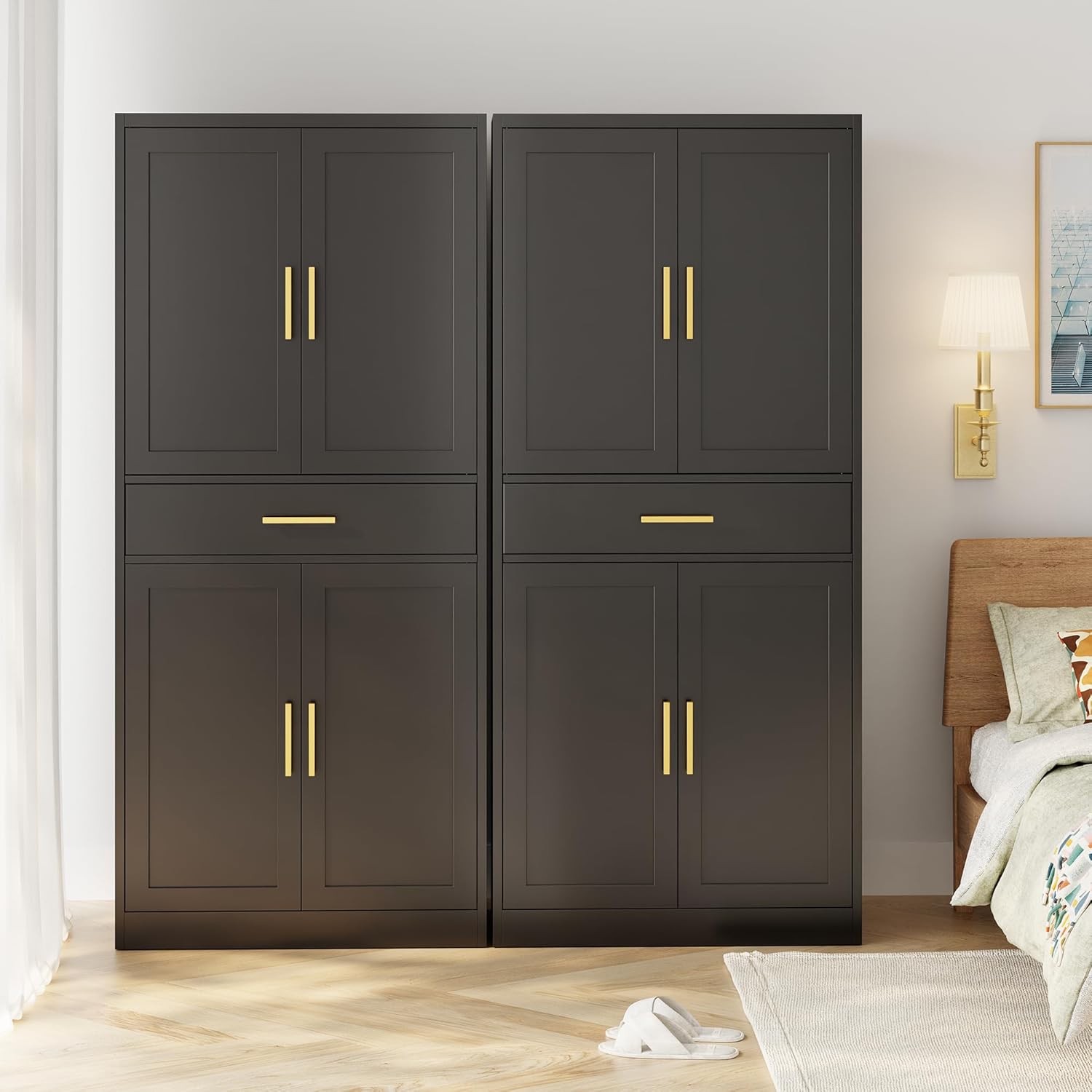 Metal Kitchen Pantry Cabinet, 71"Tall Cabinet with 1 Drawer, Doors and 2 Adjustable Shelves, Pantry Cabinets for Kitchen Storage, Metal Storage Cabinet for Kitchen, Dining Room, Living Room- Black