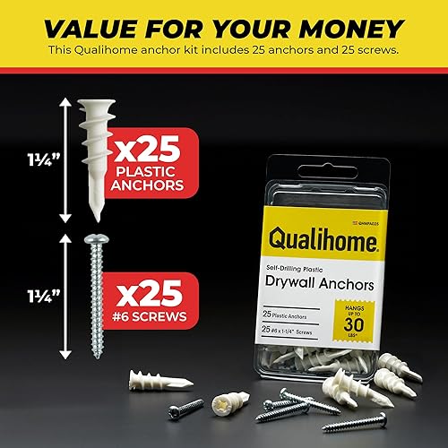 Miniatura 10 de Qualihome Pequeño mini N.6 plástico autoperforantes anclajes para paneles de yeso con tornillos, kit de 50 unidades