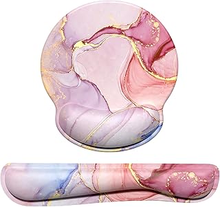 Dapesuom Keyboard Wrist Rest and Mouse Pad with Wrist Support, Memory Foam Wrist Rests for Keyboard and Mouse Set, Ergonomic Wrist Pad with Non Slip Base for Easy Typing & Pain Relief, Pink Marble