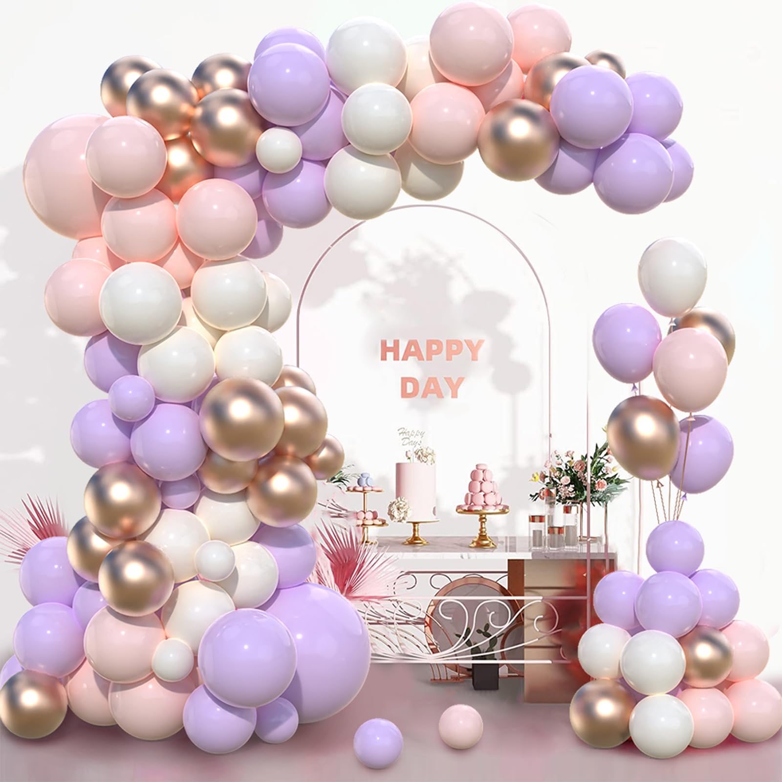 Kit Arco Palloncini Rosa Viola, 97pz Ghirlanda Palloncini Viola Rosa Pastello con Palloncini Lilla Palloncini Oro Rosa Bianco per Decorazioni Compleanno Baby Shower Battesimo Nascita Bimba Matrimonio