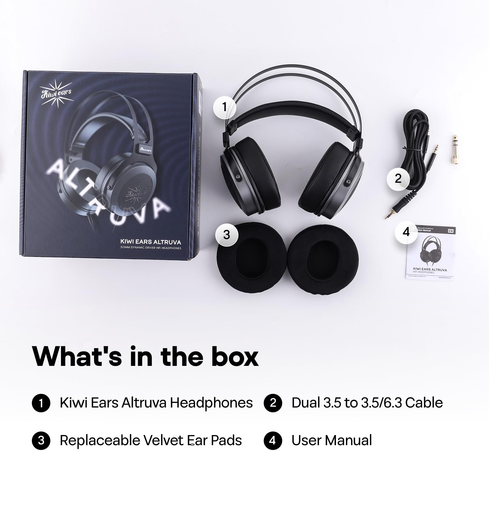 LINSOUL Kiwi Ears Altruva Over-Ear-Kopfhörer, Hi-Fi 50mm Dynamische Treiber Monitoring Kopfhörer, Kabelgebundenes Gaming Offener Stereo kopfhörer für Studiotechniker Audiophile Gaming (Schwarz Grau)