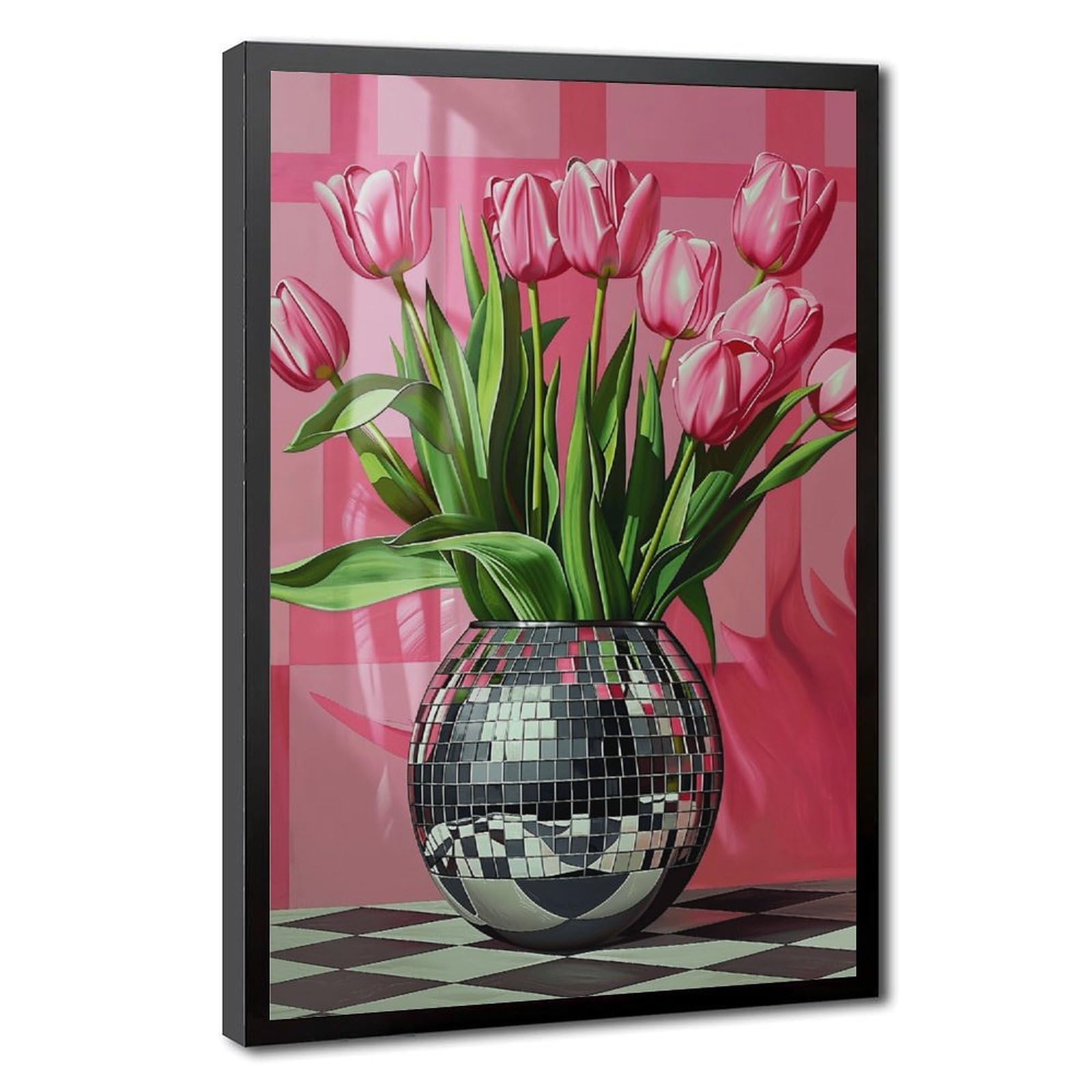 AYINUER Pink Tulips In Disco Vase Canvas Poster for Dorm Room Decor Gift