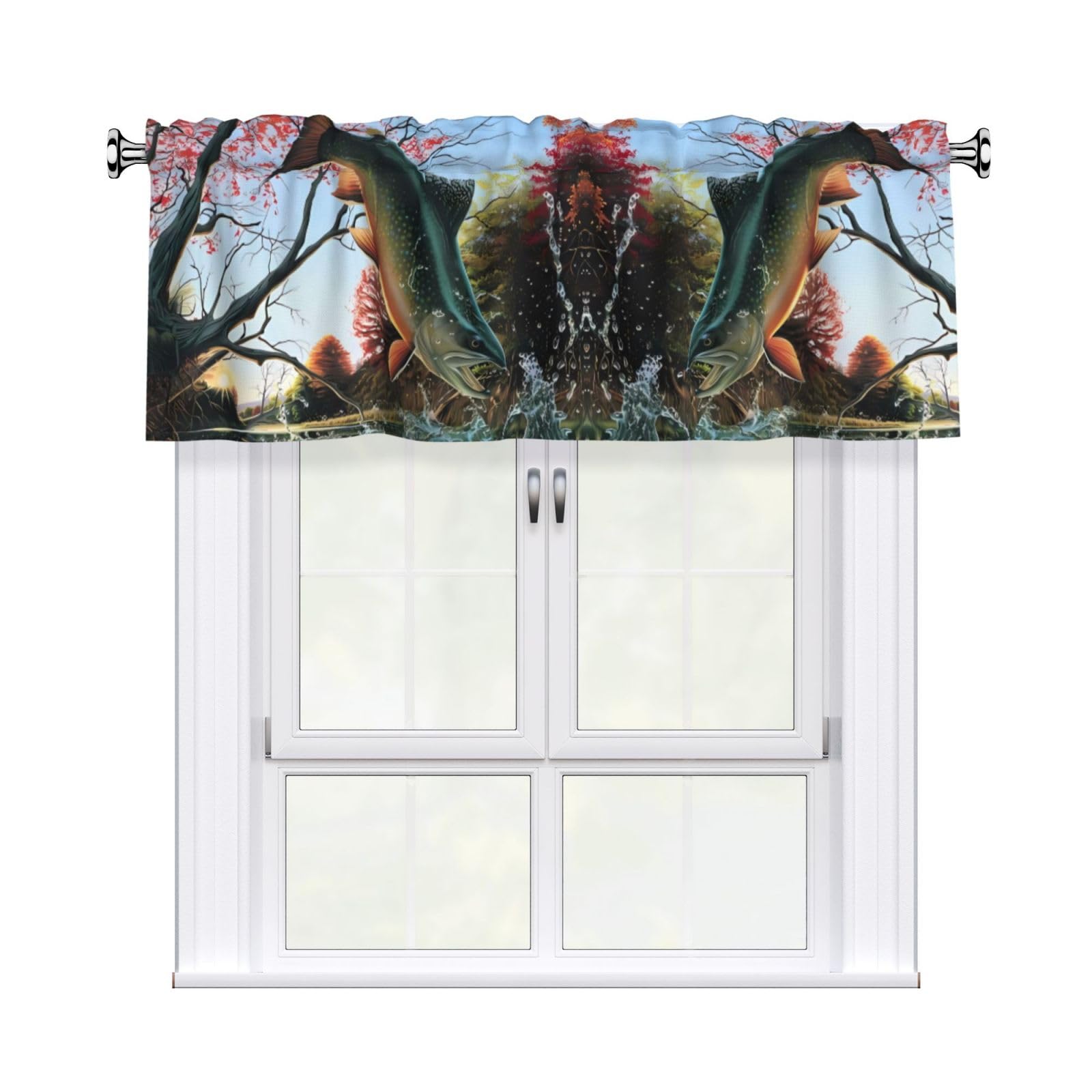 HJFCZH Safflower Flying Fish Prints Durable Window Layer – 54x18 Inch 100% Polyester Peach Skin Valance for Long-Lasting Style
