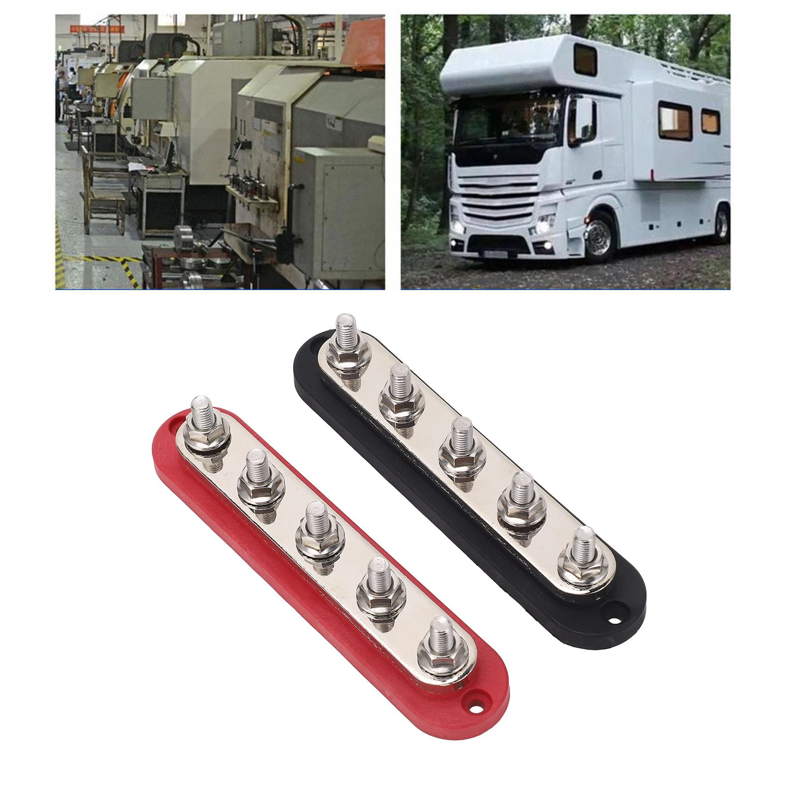 Morsettiera di distribuzione alimentazione Set da 2 pezzi - Barra collettrice in ottone 300A 48V con terminali M8 5/16 pollici in acciaio inossidabile e copertura protettiva per