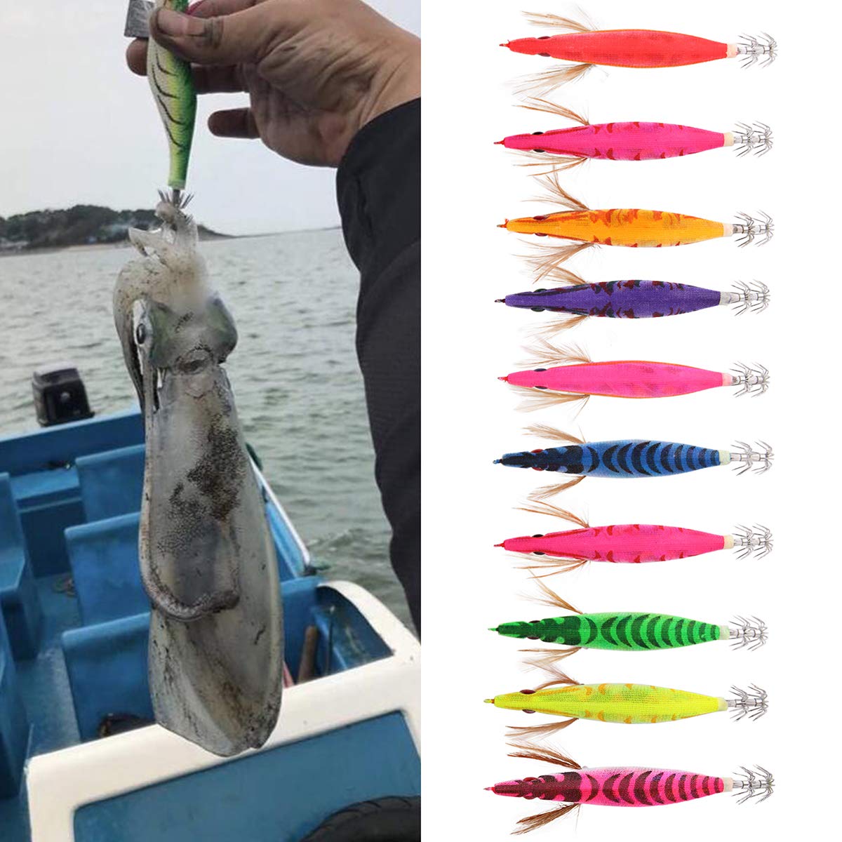 10 Leurres De Pêche Lumineux Calamar - Appâts Phosphorescents Pour Eau Salée, Pieuvre, Seiche