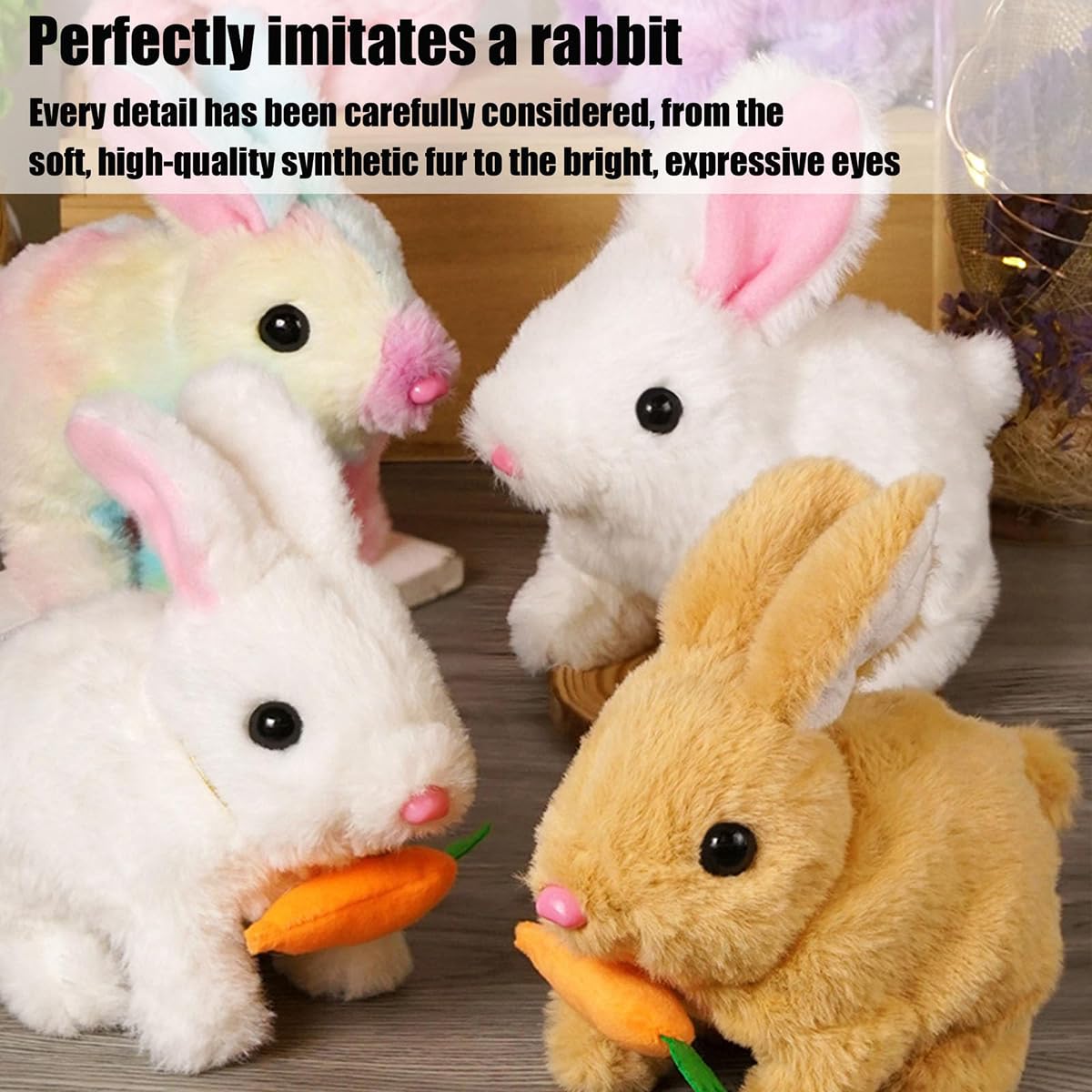 Peluche Lapin Qui Saute Tremble Jouet Interactif Lapin De Pâques EHOTER - Lapin Sauteur Réaliste Qui Saute Tremble Et Mange - Cadeau Enfant Blanc