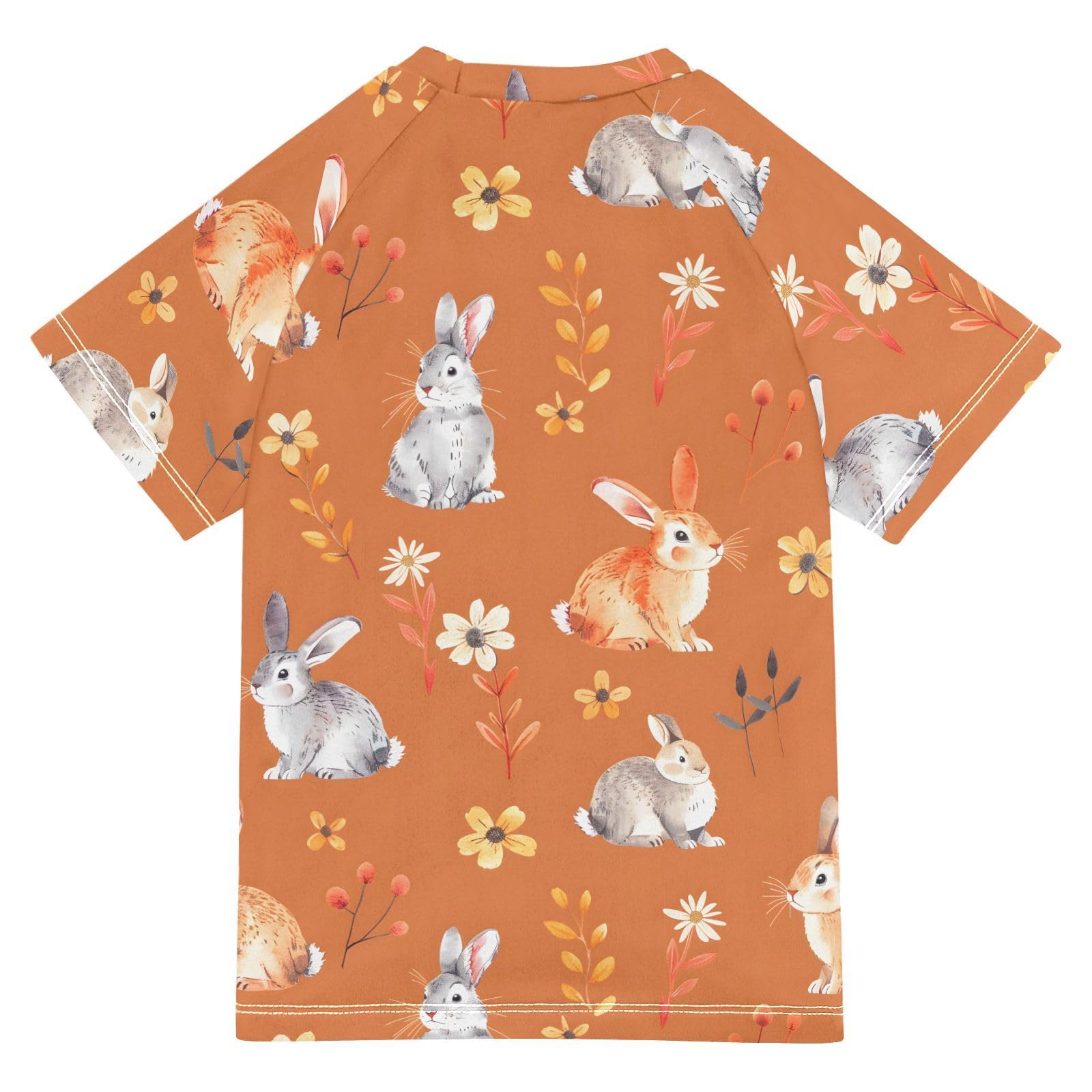 ALAZA Kids Rash Guard Boys Toddler Swim Shirts Short Sleeve Bunny Rabbit Orange Cute UPF 50+ 3T