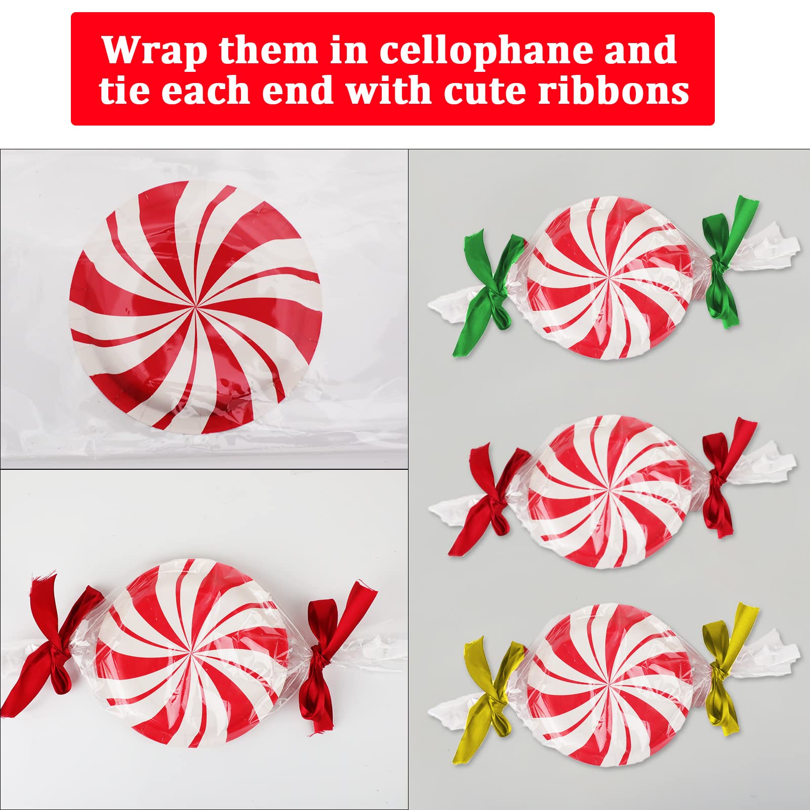 Wiooffen 80 platos de papel de menta de Navidad, suministros de fiesta, decoraciones de caramelo, menta para feliz año nuevo, vacaciones, Navidad, suministros de fiesta de menta, vajilla de papel