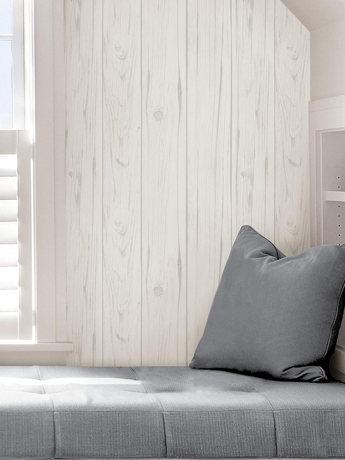 White and Gray Faux Wood Peel and Stick Wallpaper Roll