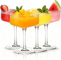 TEQKON 4-Pack Ribbed Coupe Glasses 10oz - Vintage Martini Margarita Cocktail Glasses Set, Lead-Free Dishwasher Safe