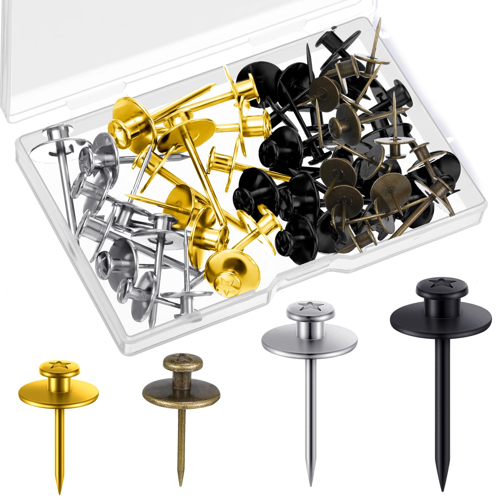 Zhengmy 40 Pcs Double Headed Picture Hangers Nails 4 Size Long Thumb Tacks Wall Nails for Hanging Pictures Decorative Push Pins Hooks for Drywall