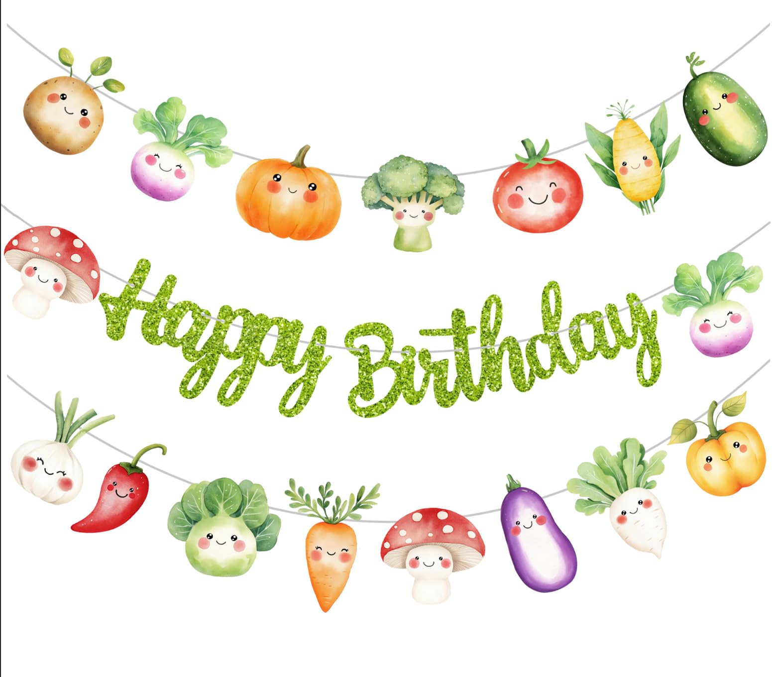 Guirlande pailletée vert clair thème potager pour anniversaire ludique