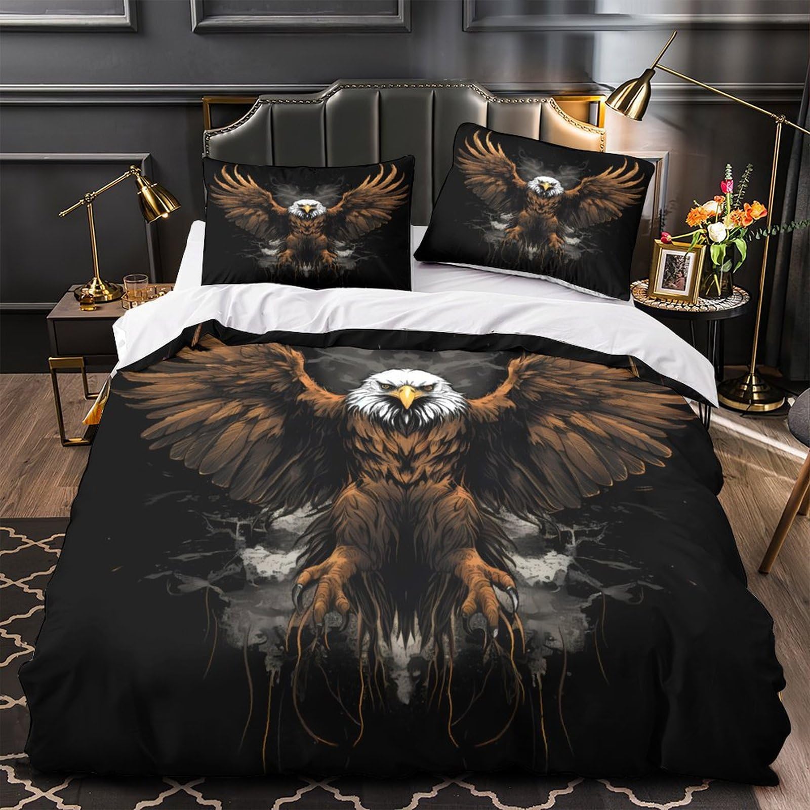 Housse de couette aigle 135x200 cm avec 2 taies d'oreiller en microfibre parure de lit 3 pièces
