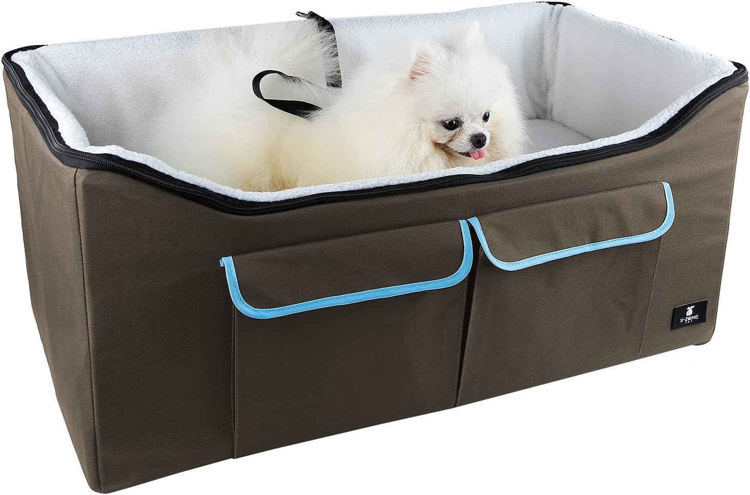 X-ZONE PET Dog Booster Car Seat/Pet Bed at Home, with Pockets and Carrying case，Easy Storage and Portable (Large, Brown&Blue) : Pet Supplies