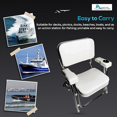 Miniatura 6 de MARINE CITY Aluminum Portable Folding Boat Deck Chair, Cushioned & Comfortable with Foam Padding, Ideal for Marine, Boats, Yachts, and Ships