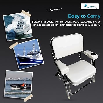 MARINE CITY Aluminum Portable Folding Cushioned Boat Deck Beach Chair with Drink Cup Holder for Marines Boats Yachts Ships