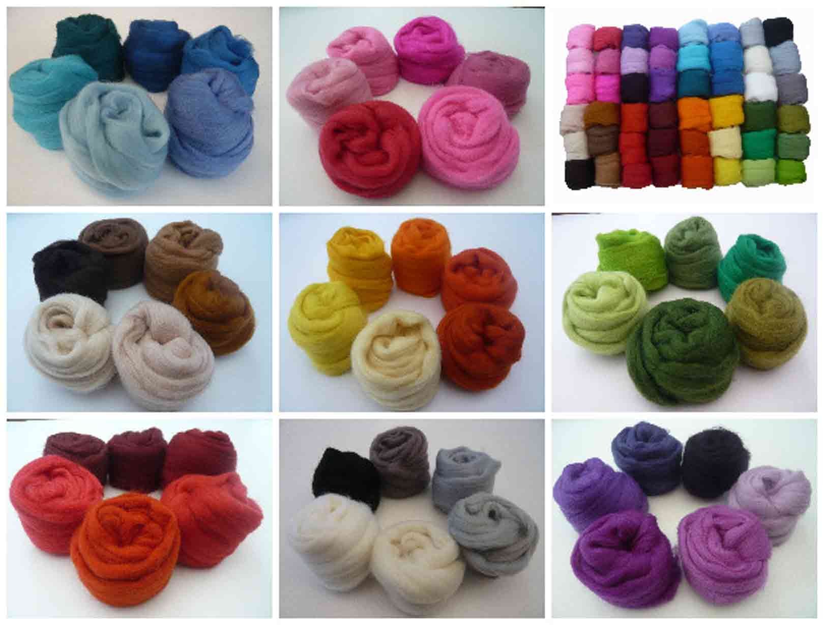 Heidifeathers Blue,Green,Orange,Pink,Purple,Red Merino Felting Wool Tops 8 Shade Packs