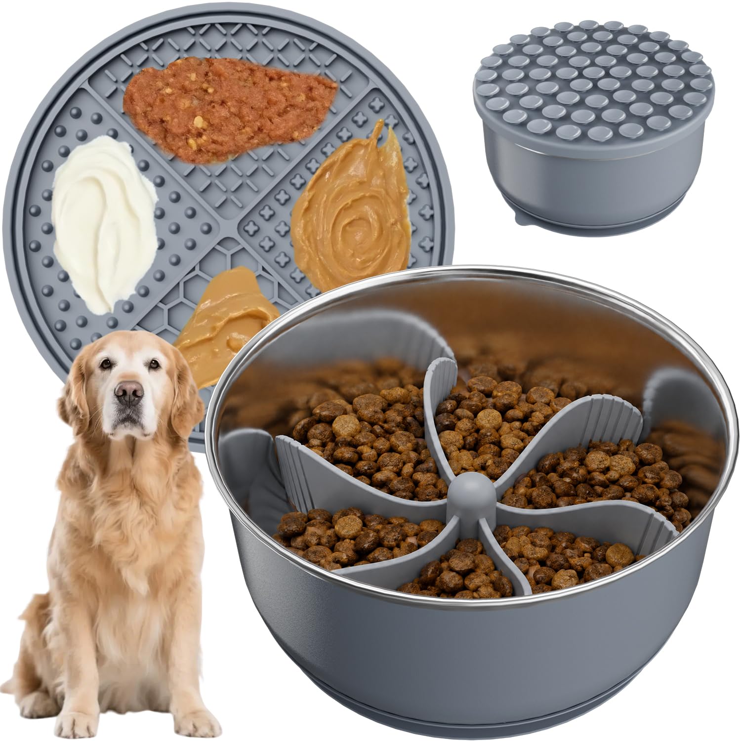 Pawinner Stainless Steel Slow Feeder Dog Bowl for Medium Large Dogs, 64Oz