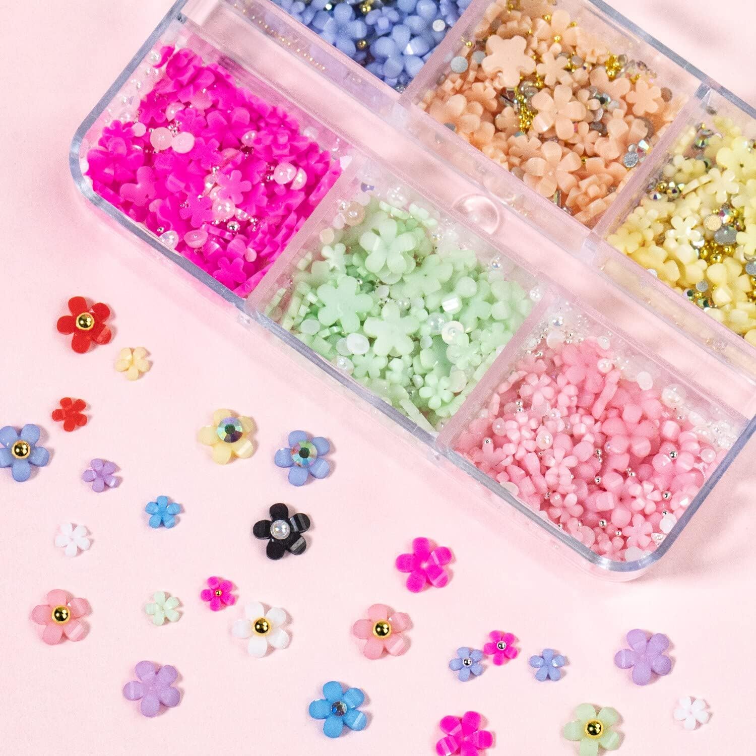 Nail Charms Five-petalflower Flower Color Nail Decorations Acrylic Flower Golden Color Mixed Steel Bead Accessory Rhinestone - (Style A, Color: Amy Green)