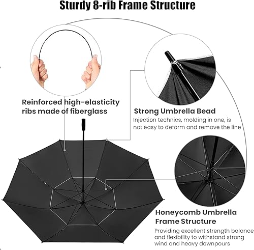 Miniatura 5 de G4Free Paraguas de golf grande de 80 pulgadas con doble dosel ventilado, resistente al viento, paraguas de 6.6 pies para exteriores, paraguas
