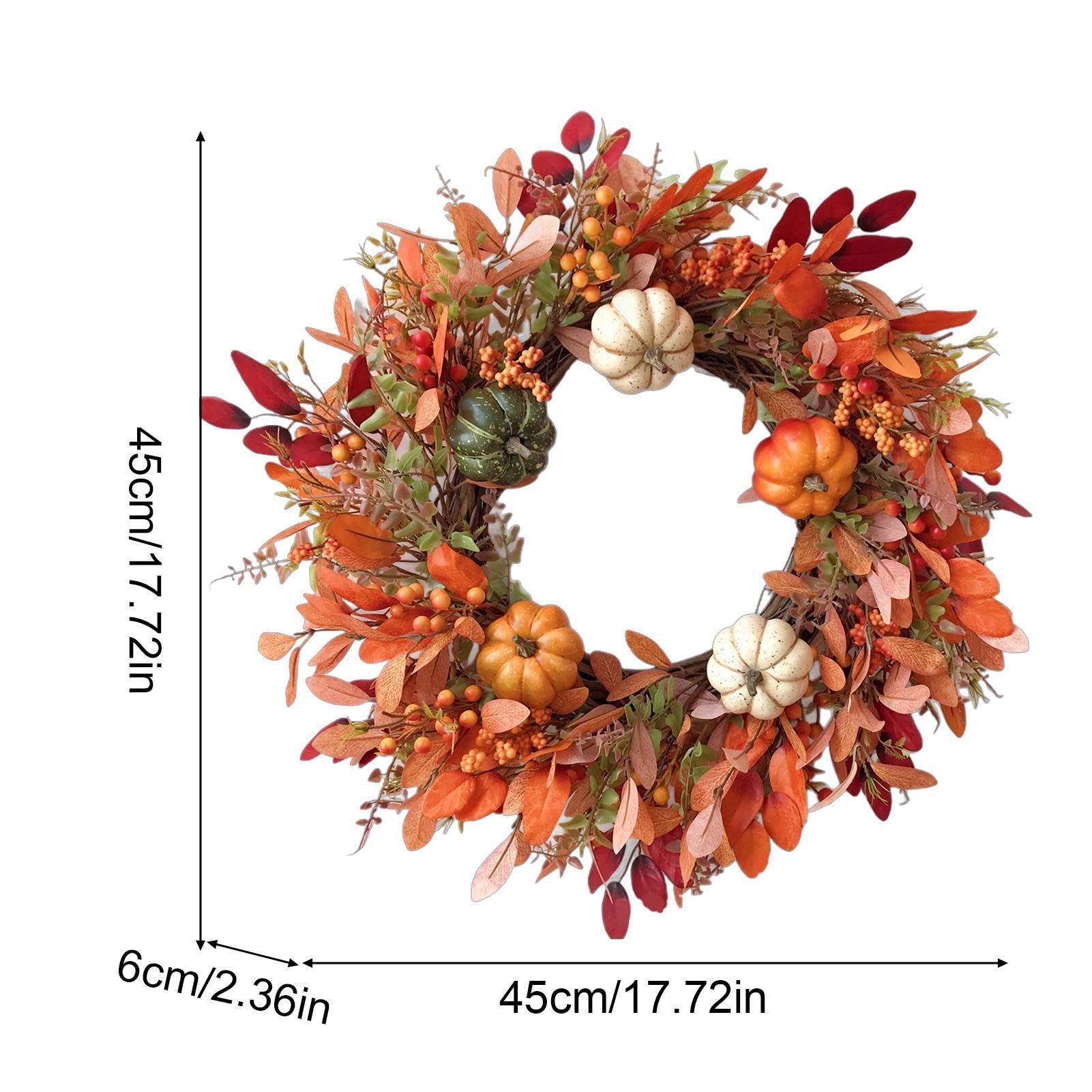 Fall Wreaths for Front Door - 45 cm Pumpkin Harvest Decor, Outdoor Hanging