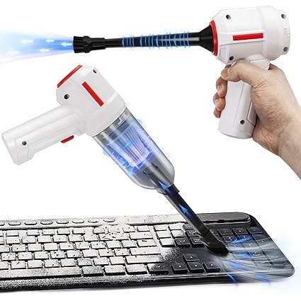 Compressed Air Duster & Mini Vacuum Keyboard Cleaner 3-in-1, New Generation Canned Air Spray, Portable Electric Air Can, Cordless Blower Computer Cleaning Kit