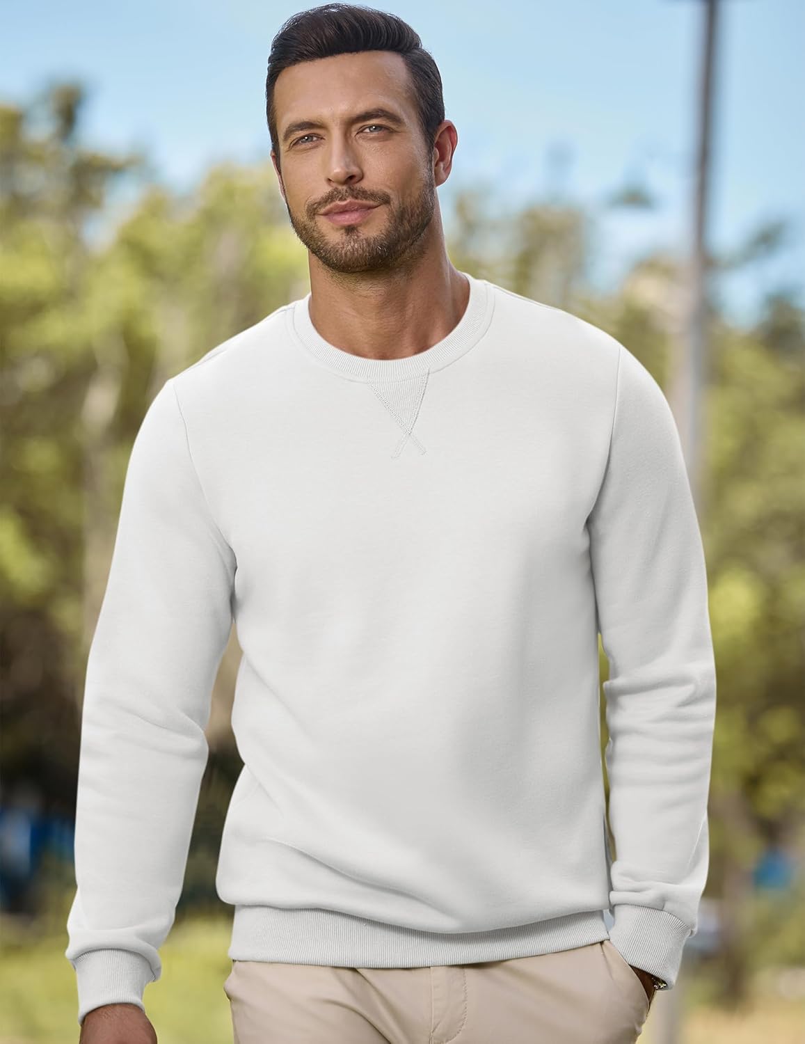 JMIERR Mens Cotton Sherpa Lined Sweatshirts Casual Fleece Long Sleeve Crewneck Fall Winter Pullover Shirts - Image 3