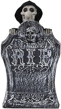 Halloween Tombstones, Light-Up Scary Tombstone with Red Eyes Raising Skull, Creepy Voice Sound-Activated Spooky Halloween Animatronics for Haunted House Decor..