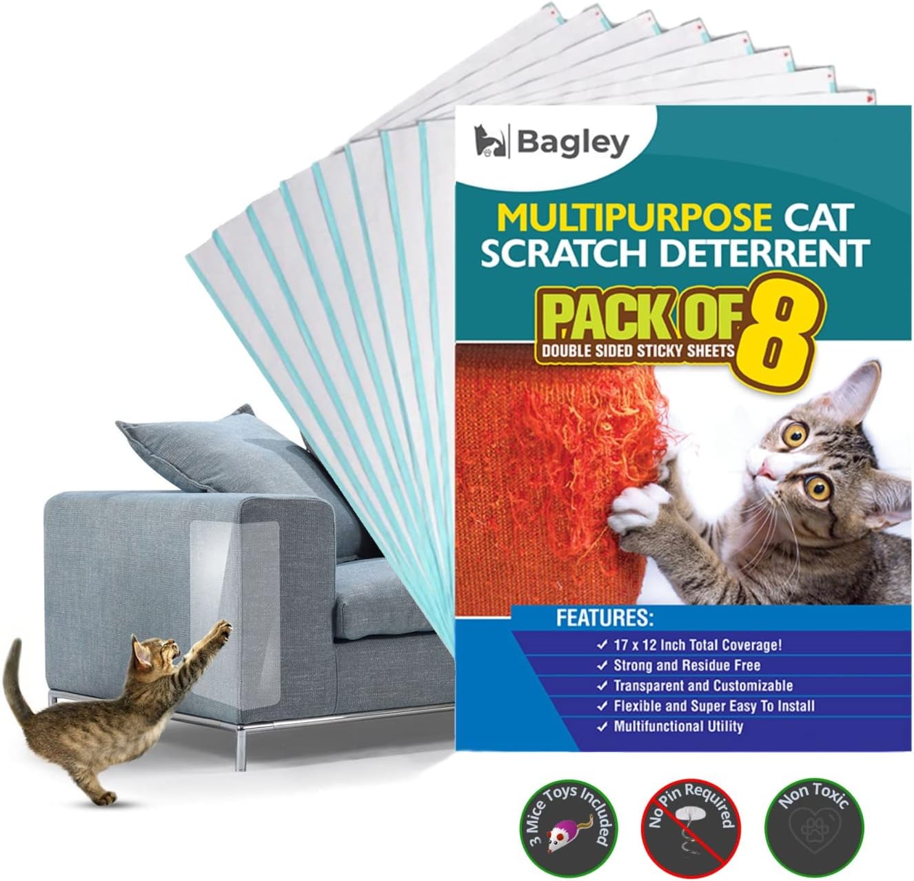 Bagley - Cat scratch sheet | Anti scratch furniture protector | Cat shield | Couch scratch protector | Non-toxic | Durable and Flexible…