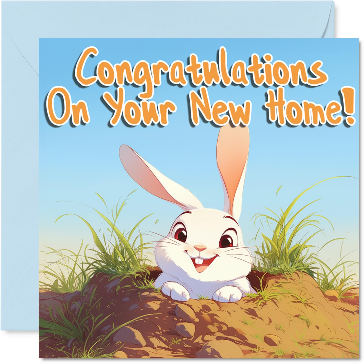 Happy New Home Card for Men Women - Rabbit - Congratulations Housewarming House Card for Friends Family Colleague Neighbour, 145mm House Warming Greeting Cards