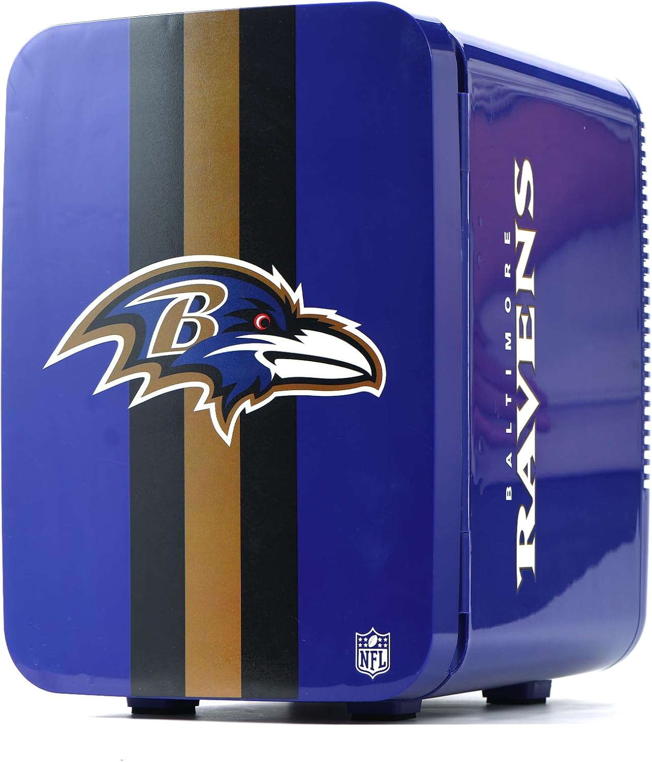 Ukonic NFL Baltimore Ravens 15-Can Mini Fridge 10L – AC/DC Powered, Official Team Colors & Logo, Portable Cooler for Tailgates, Home, Office, or Car