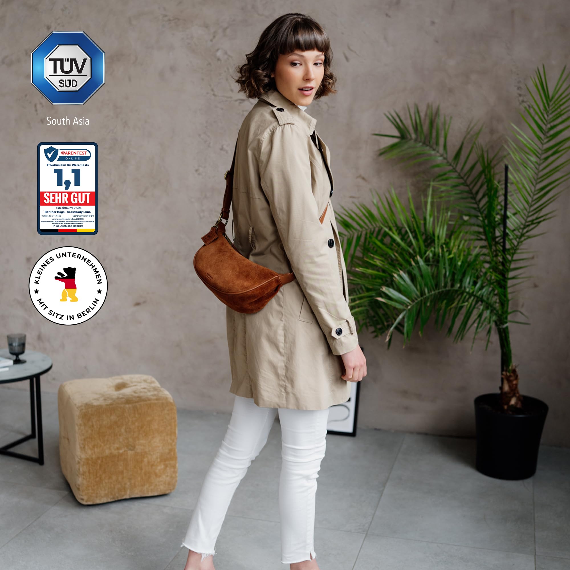 Berliner Bags Crossbody Luna, Halbmond Tasche aus Leder, Moon Bag, Umhängetasche, Schultertaschen für Damen