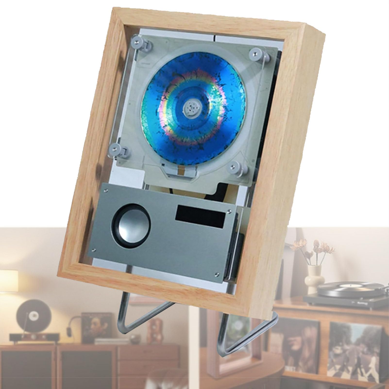 Reproductor de CD de montaje en pared con mando a distancia, Bluetooth y marco de fotos decorativo para la galería de oficina