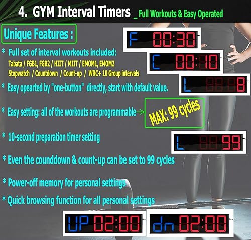 Miniatura 4 de Trípode de 5.6 pulgadas, temporizador de carrera, reloj digital de cuenta regresiva, con temporizadores de entrenamiento de intervalos de gimnasio,