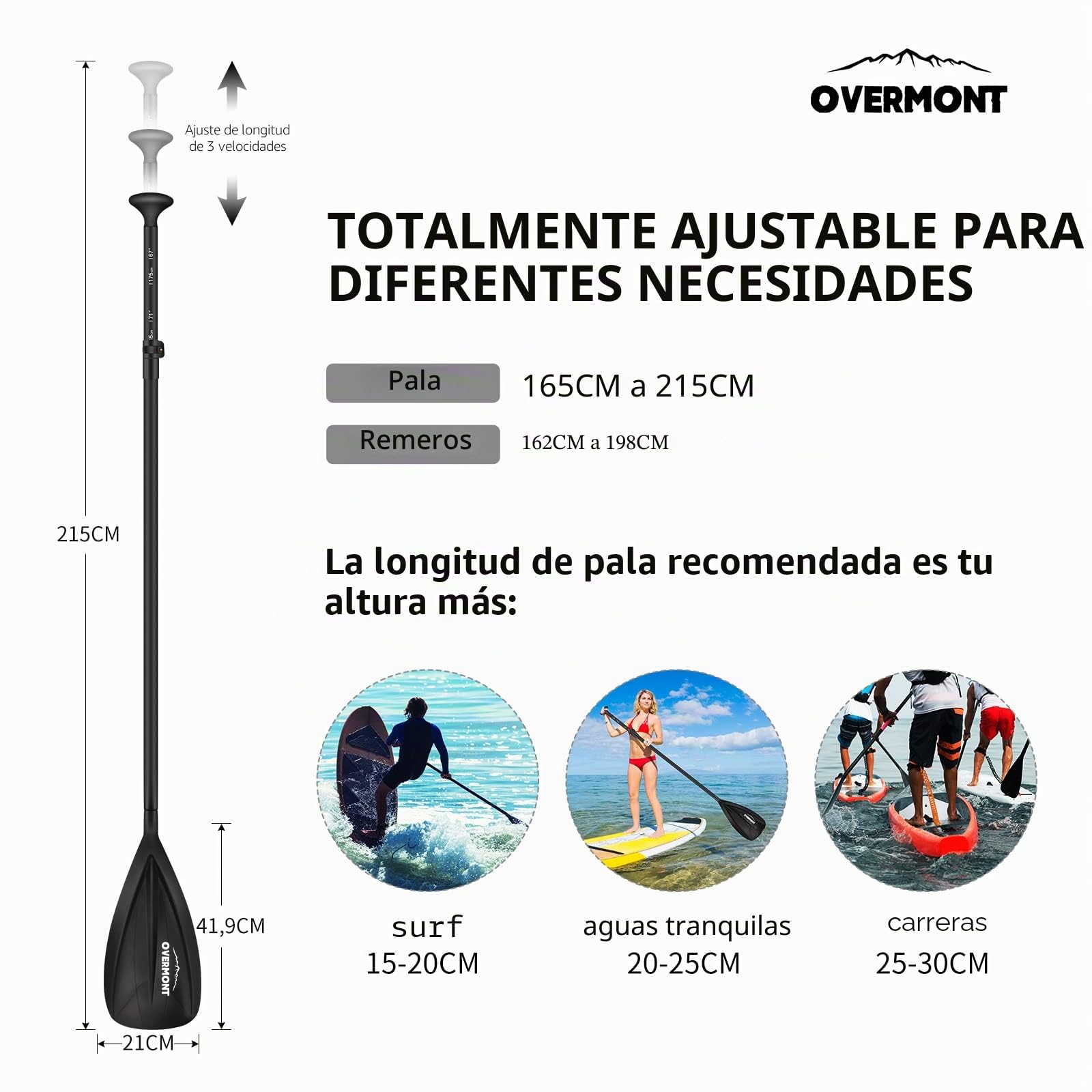 OVERMONT Aluminum Alloy Sup Paddle - 3 Piece Adjustable Stand Up Paddleboard Paddle
