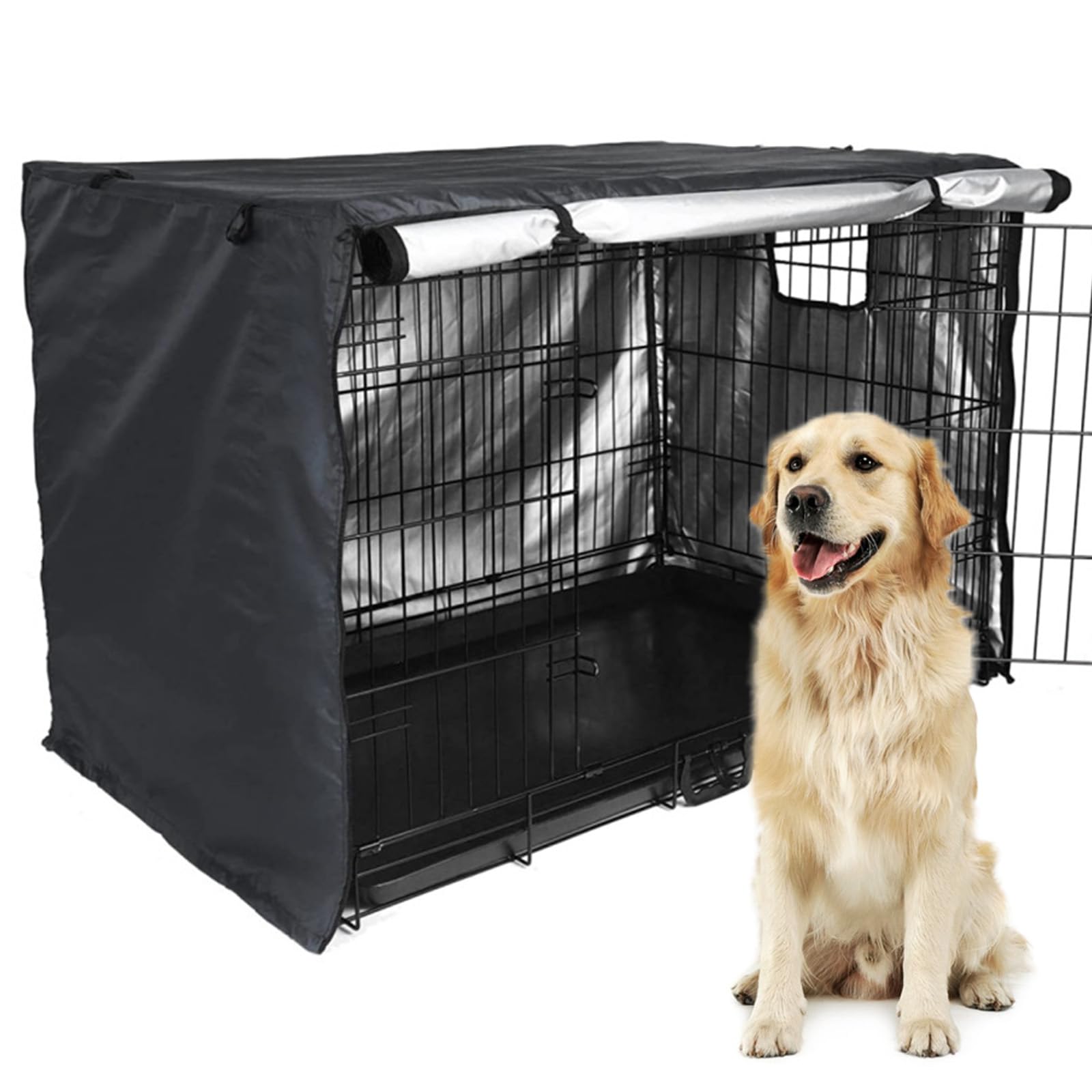 Copertura Per Gabbia Per Cani, 48x30x33in Copertura Per Cuccia Per Cani Resistente Copertura Durevole Antivento Impermeabile Gabbia Per Cani Pieghevole Accessori Per Interni Ed Esterni Nero