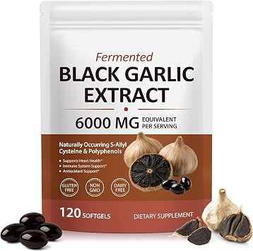 Fermented Black Garlic Extract Softgels, Odorless Aged Garlic Supplement, Support Heart, Immune, Digestive Balance & Energy, 120 Softgels