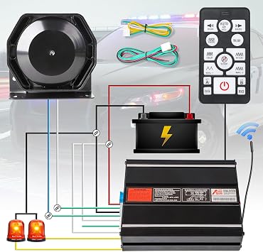 Police Car Emergency Siren Pa System for Truck Firefighter Vehicles | 20 Tones 200W 118-130DB Wireless Remote with Handheld Microphone Speaker Ambulance